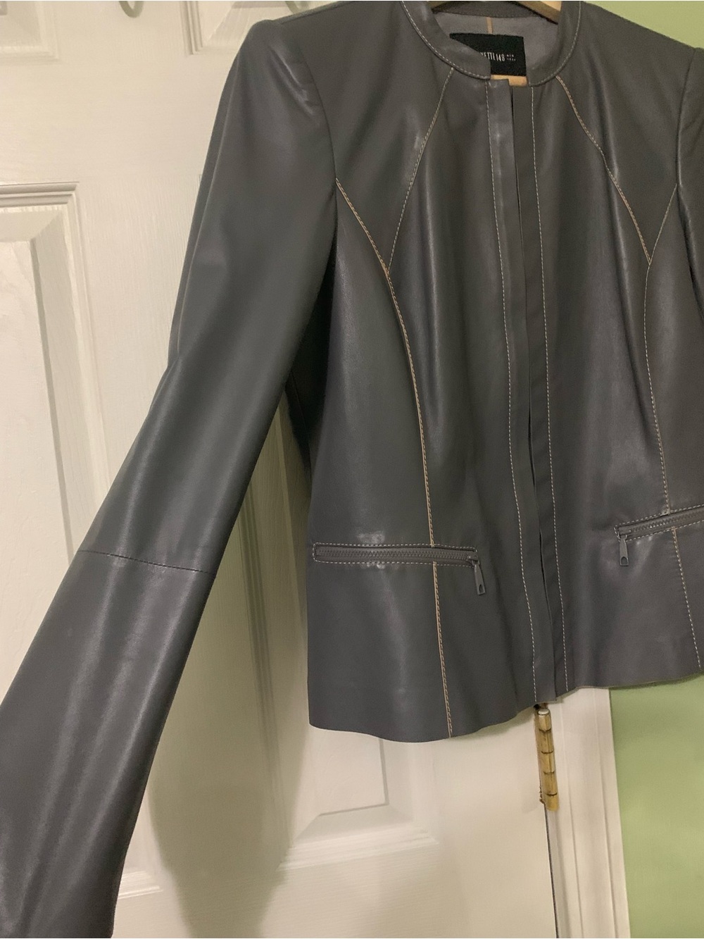 Lafayette 148 Butter Soft 100% Gray Leather Jacket size 8 - Picture 3 of 12